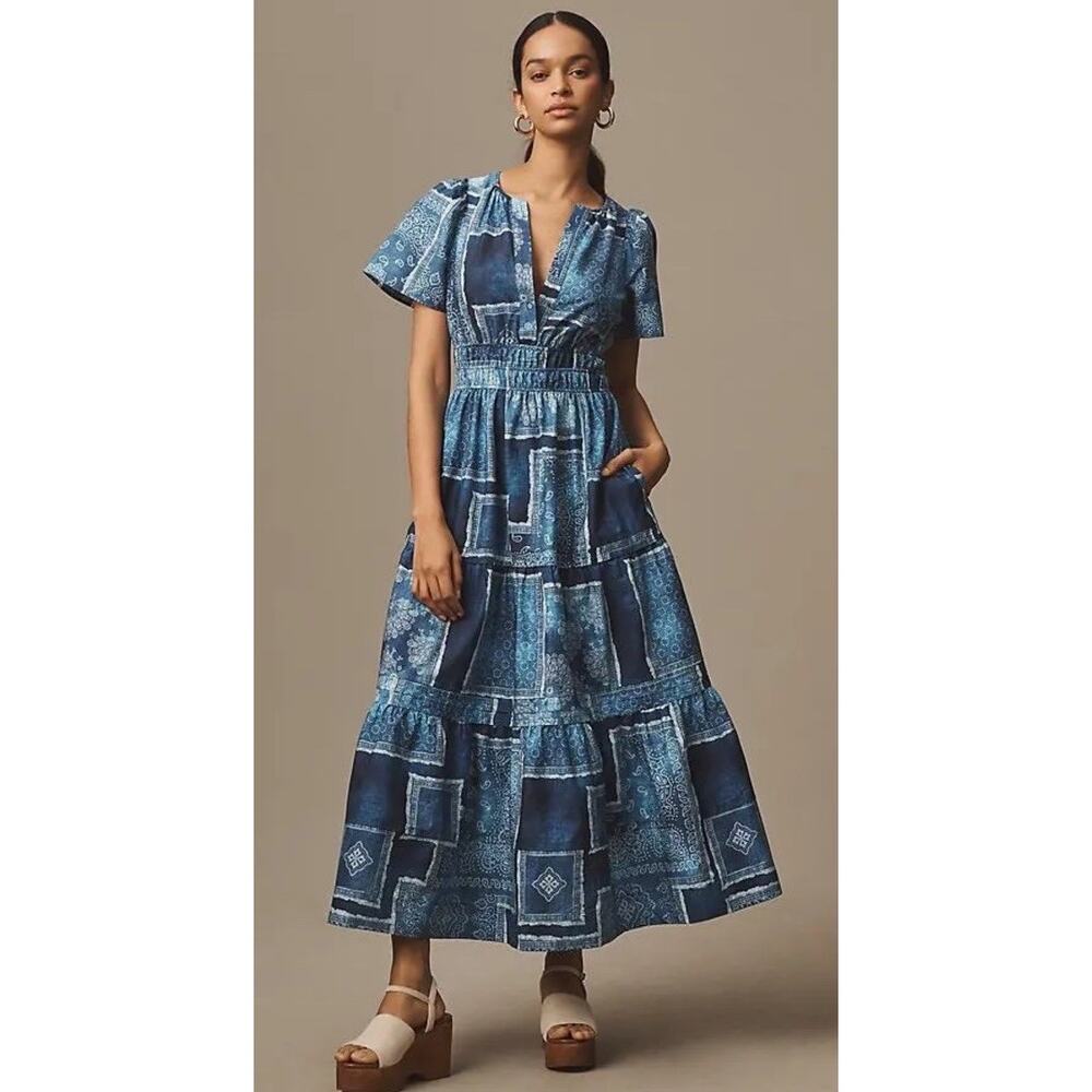 Anthropologie Somerset Maxi Dress – Blue Bandana Patchwork